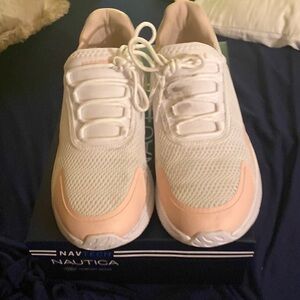 White and pink mesh nautical sneakers cutsy